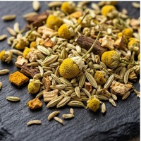 Détail des ingrédients : fenouil, réglisse, camomille et curcuma bio.